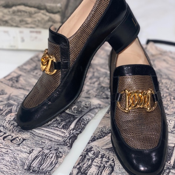 Gucci   Ebal Horsebit Lizard-Embossed Leather Chain Loafers  Size 39. - Picture 3 of 17